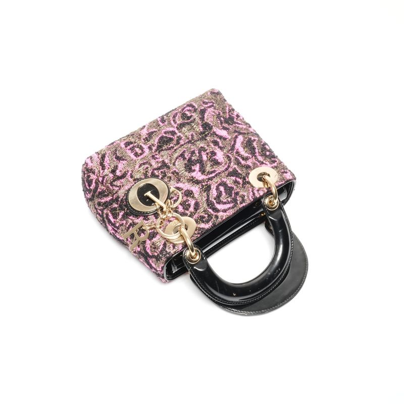 Dior Handbag Patent Leather Small Rose Black Pink