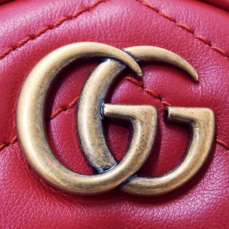 Gucci Wallet Coin Case Leather GG Marmont Red Zip Around