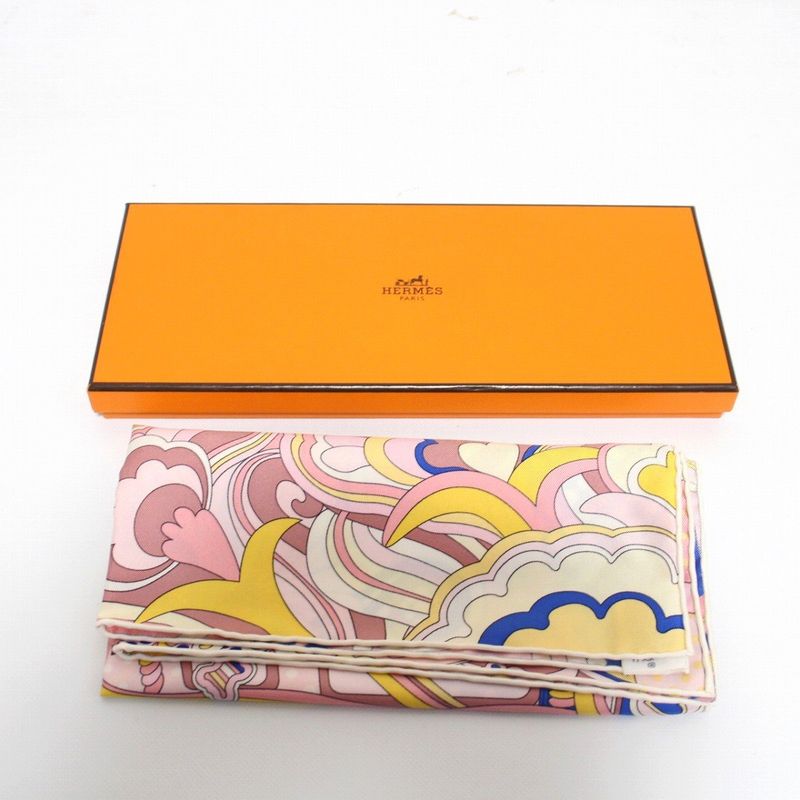 Hermes Carre 45 Gavroche Faubourg Rainbow Silk Pink Scarf