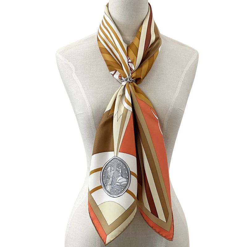 Hermes Scarf Carre 90 les Jeux D'hermes Game Silk Orange Multicolor