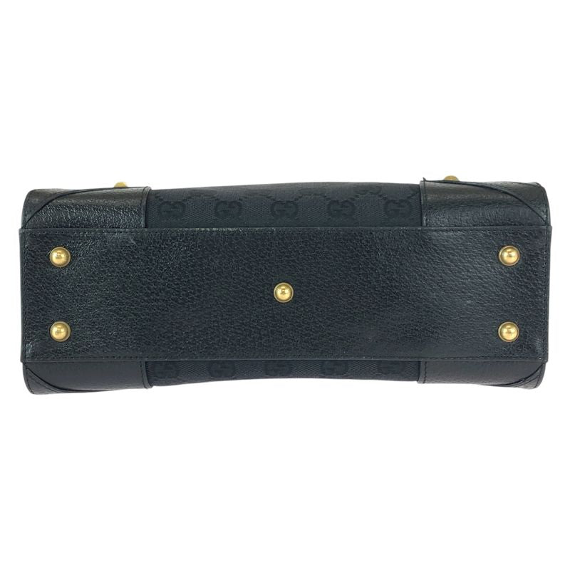 Gucci Black GG Canvas Leather Tote Handbag