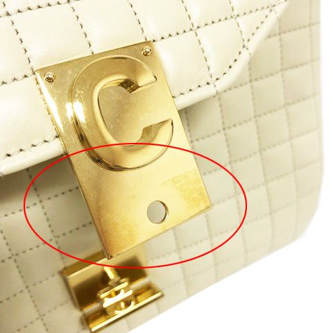 Celine C Medium Chain Shoulder Bag 2-Way Quilted Calfskin Beige