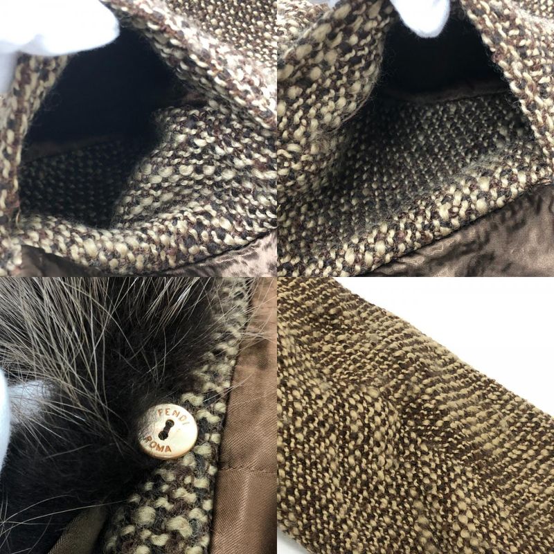 Fendi Long Coat Tweed Viscose Brown