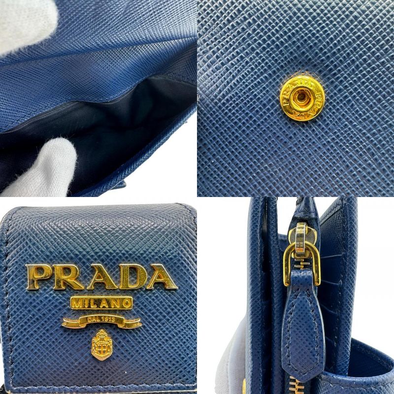 Prada Flap Saffiano Bifold Wallet Blue