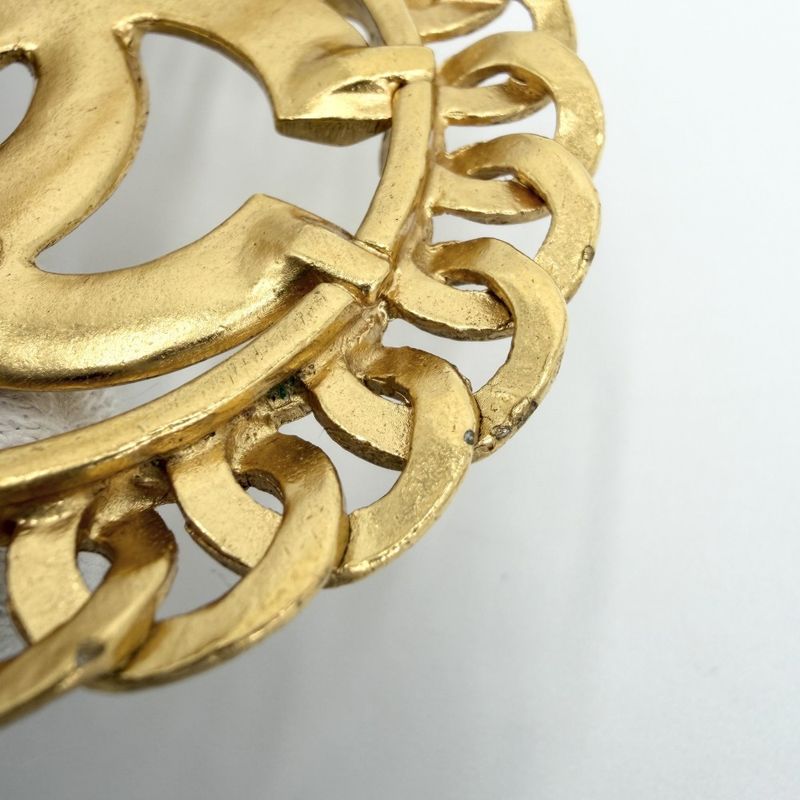 Chanel Brooch CC Logo Vintage Round Gold Plated