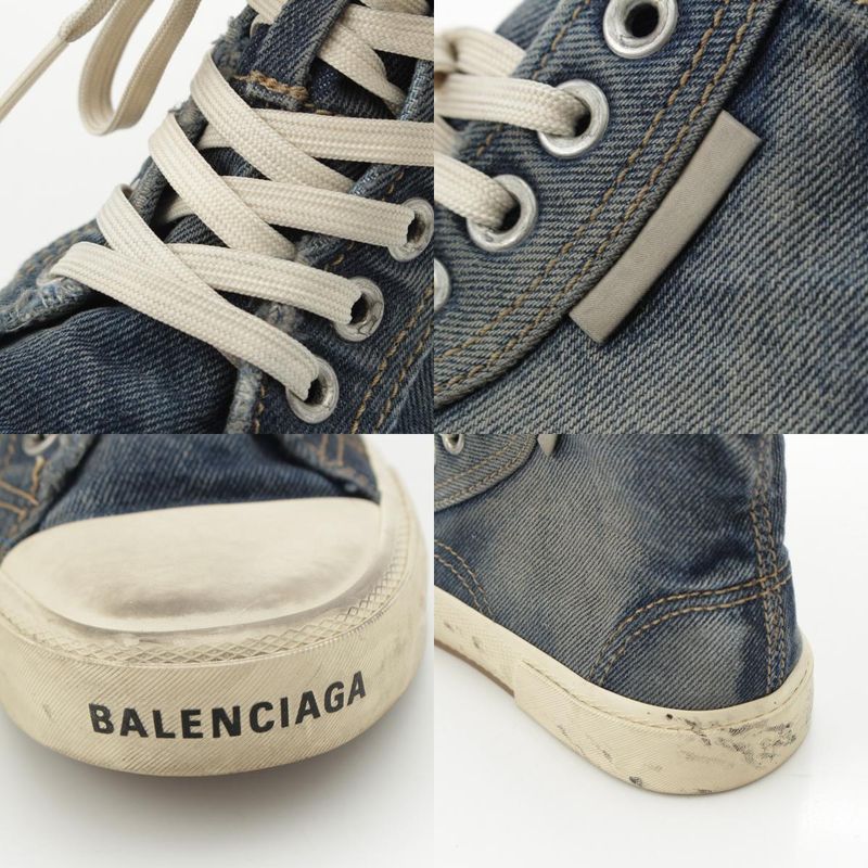 Balenciaga Distressed High Cut Denim Sneakers Shoes Indigo White