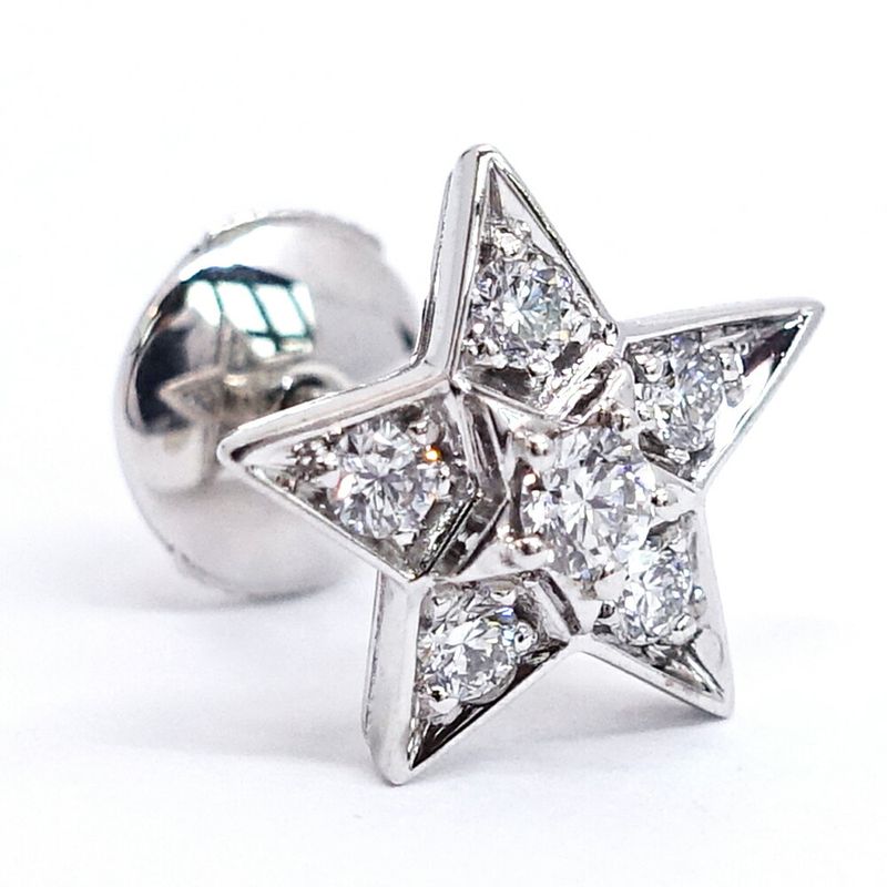 Chanel 18K White Gold Comet Diamond Earrings One Side Only Star