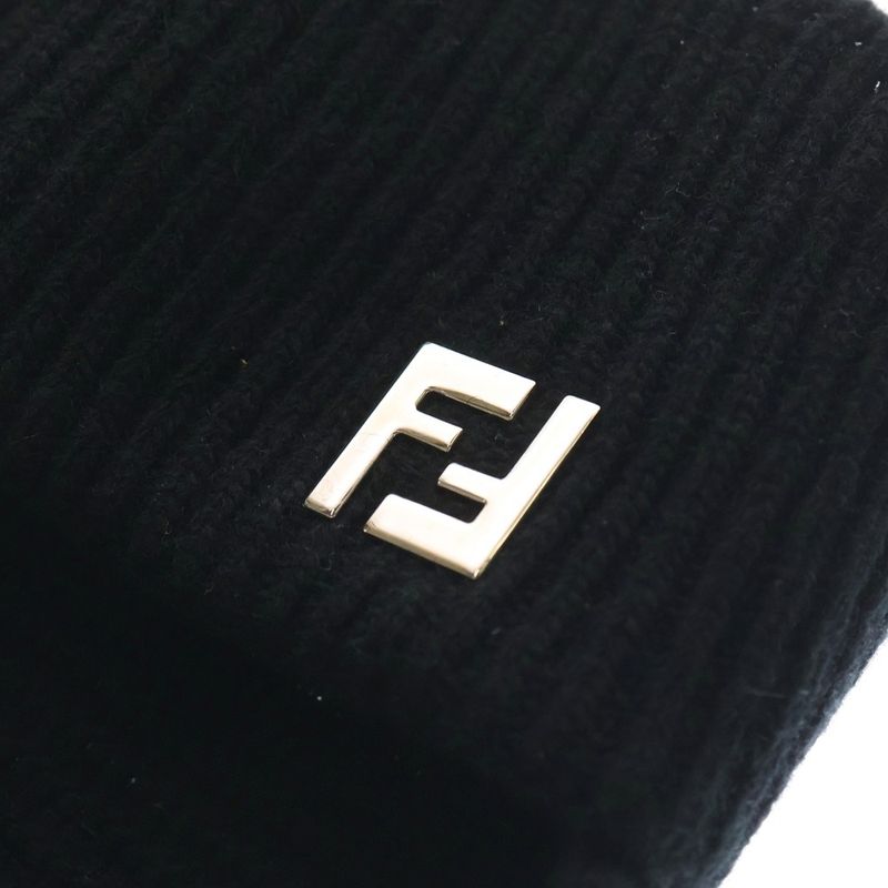 Fendi Earmuffs FF Logo Wool Knit Ear Muffs Black Apwo