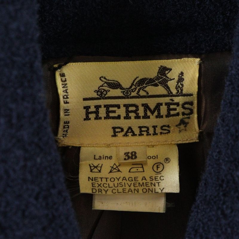 Hermes Carriage Tag Wool Double Breasted Suit Jacket Skirt Setup Navy