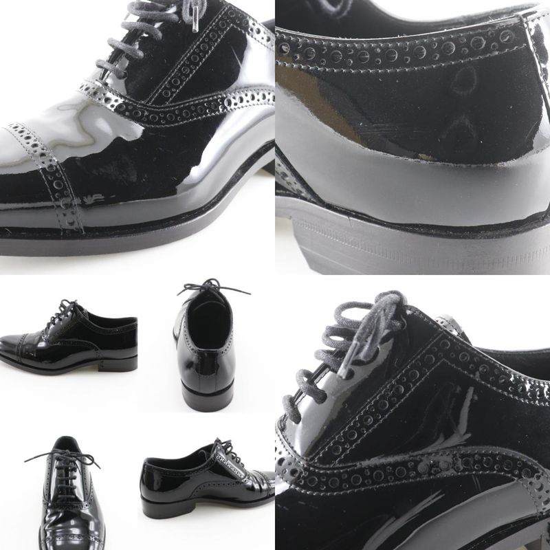 Saint Laurent Lace Up Straight Tip Enamel Black Dress Shoes