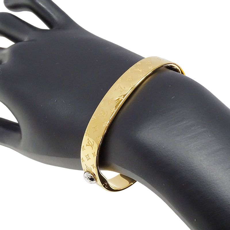 Louis Vuitton Bangle Monogram Metal Calf Nanogram Gold M