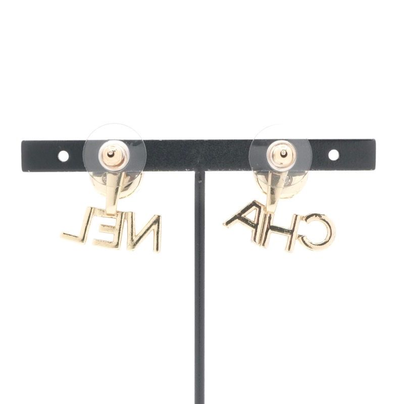 Chanel Earrings Gold CC Logo Rhinestone