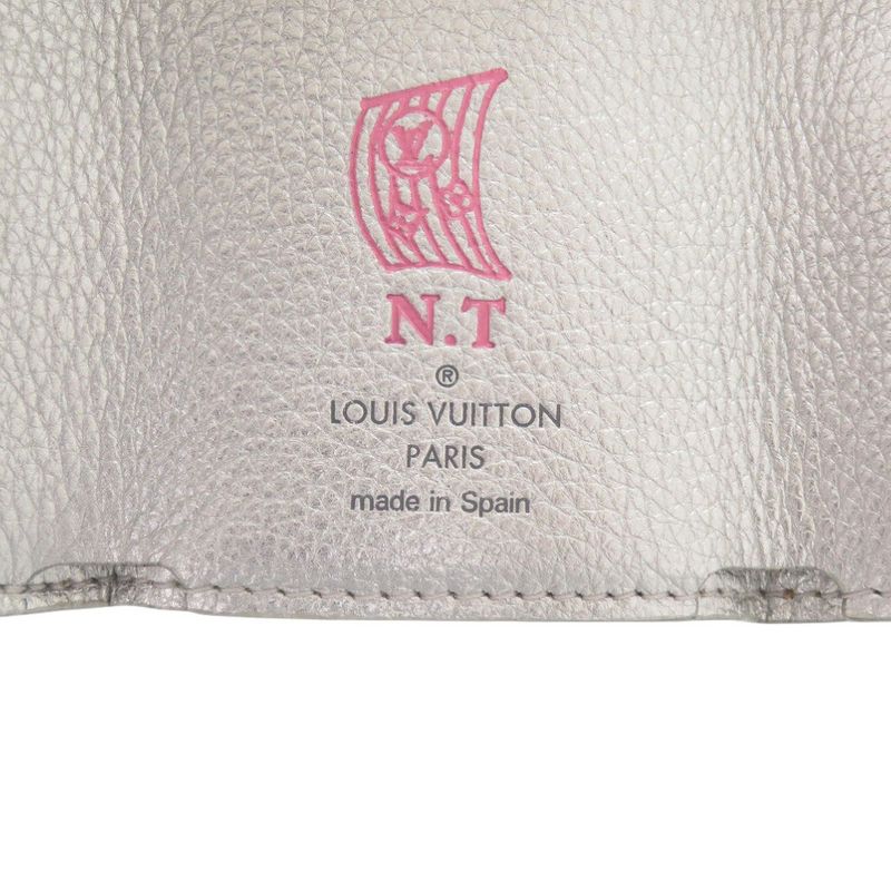 Louis Vuitton Portefeuille Lock Mini Leather Silver Trifold Wallet LV