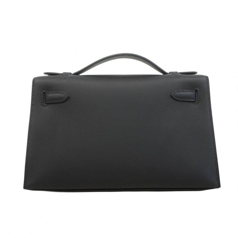 Hermes Handbag Pochette Kelly Swift Black Silver