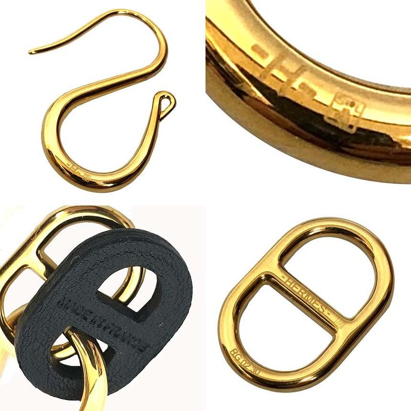 Hermes Au Maillon Chaine D'ancre Swing Earrings Gold Black New Old