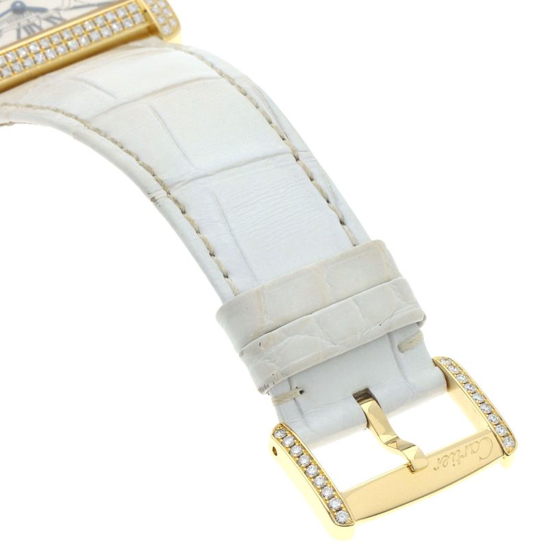Cartier Mini Tank Divan Diamond Watch 18K Yellow Gold Leather