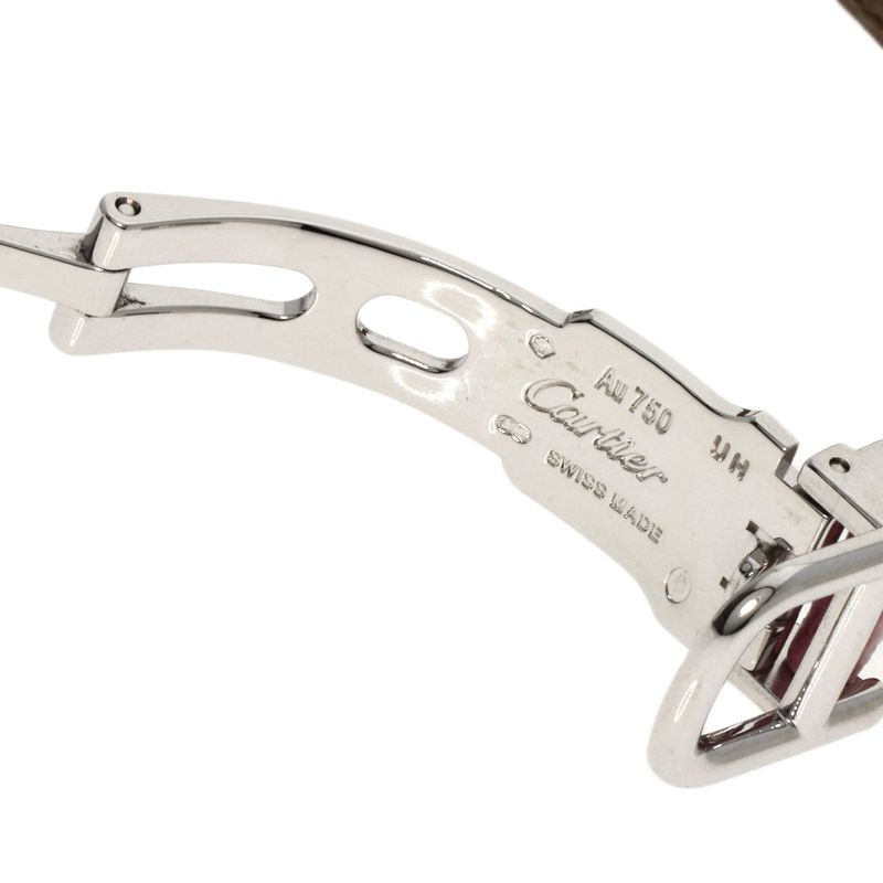 Cartier Mini Tank American Watch 18K White Gold Leather Diamond