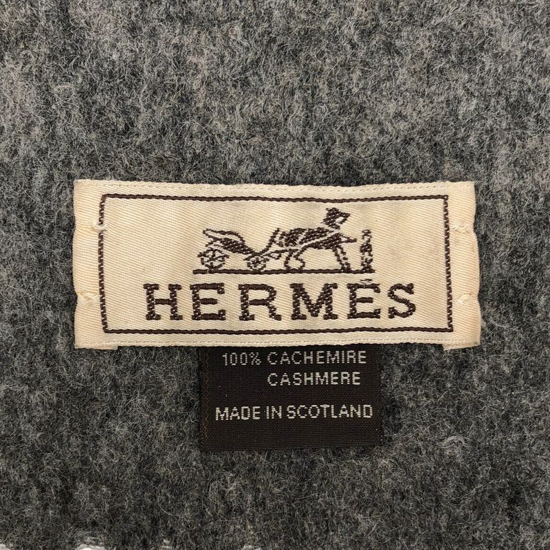 Hermes Cashmere Fringe Muffler Gray Scarf