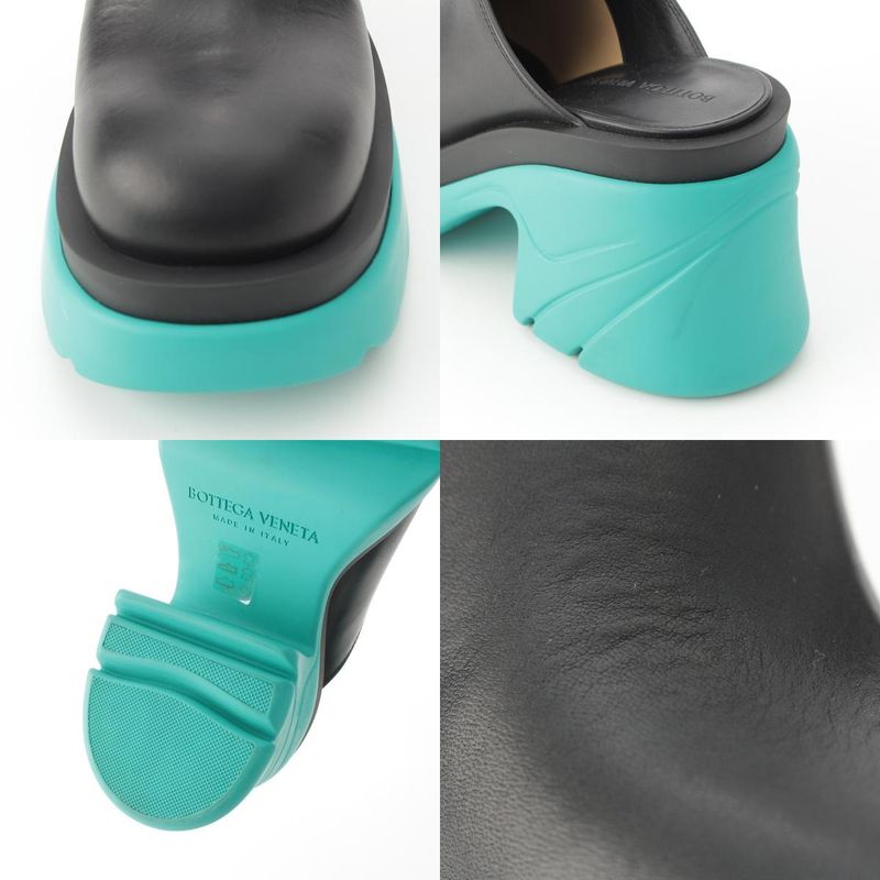 Bottega Veneta Flash Leather Platform Sandals Mule Sabot Shoes Black Turquoise