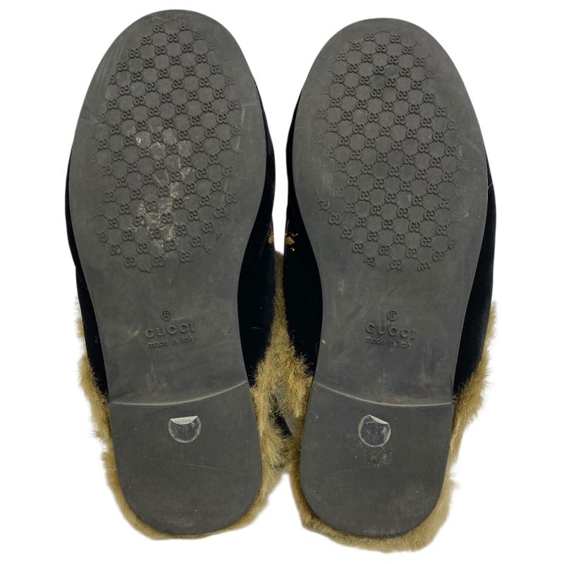 Gucci Kids Princetown Horsebit Children Slippers Sandals Leather Fur Black