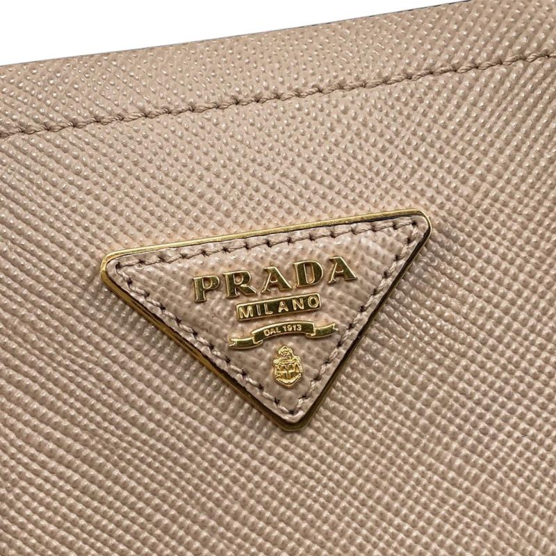 Prada Handbag Double Bag Saffiano Cuir Leather Triangle Logo Beige