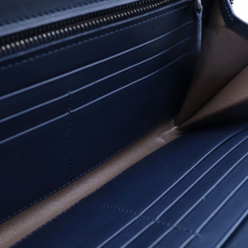 Bottega Veneta Intrecciato Zip Around Wallet Card Case Navy