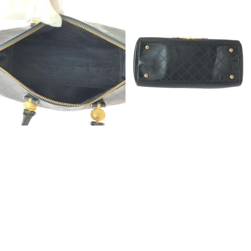Versace Sunburst Black Gold Leather Boston Bag