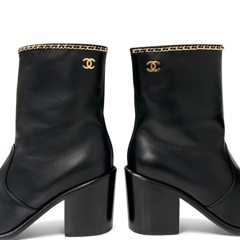 Chanel Boots Shorts Shoes Leather Fabric Black Gold CC Logo Chain