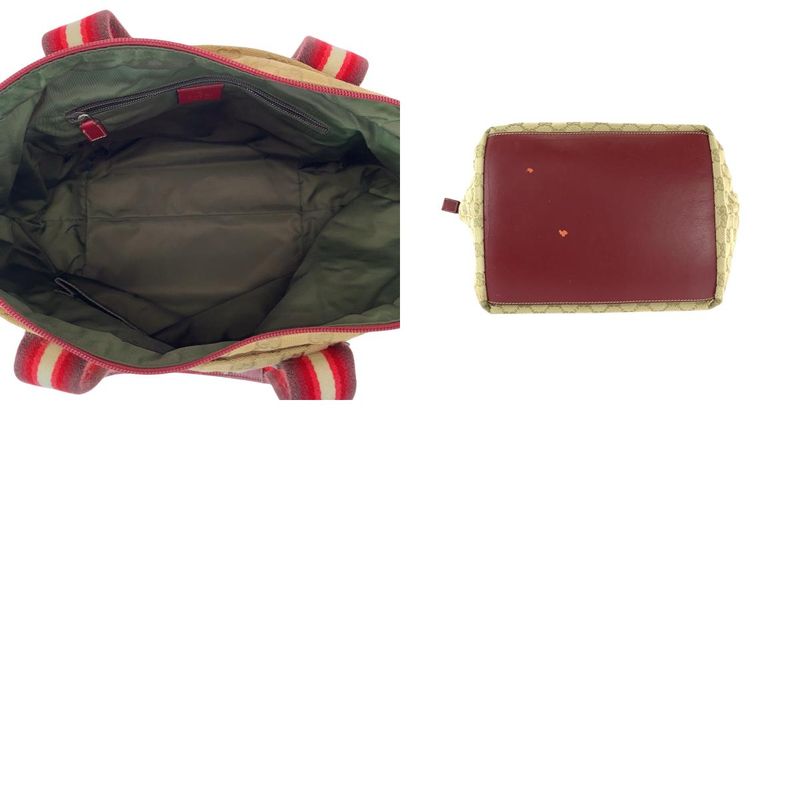 Gucci Sherry Line Brown Beige Red GG Canvas Leather Shoulder Bag Tote