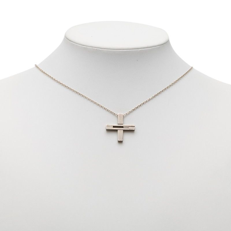 Gucci Cutout Cross Pendant Necklace Silver
