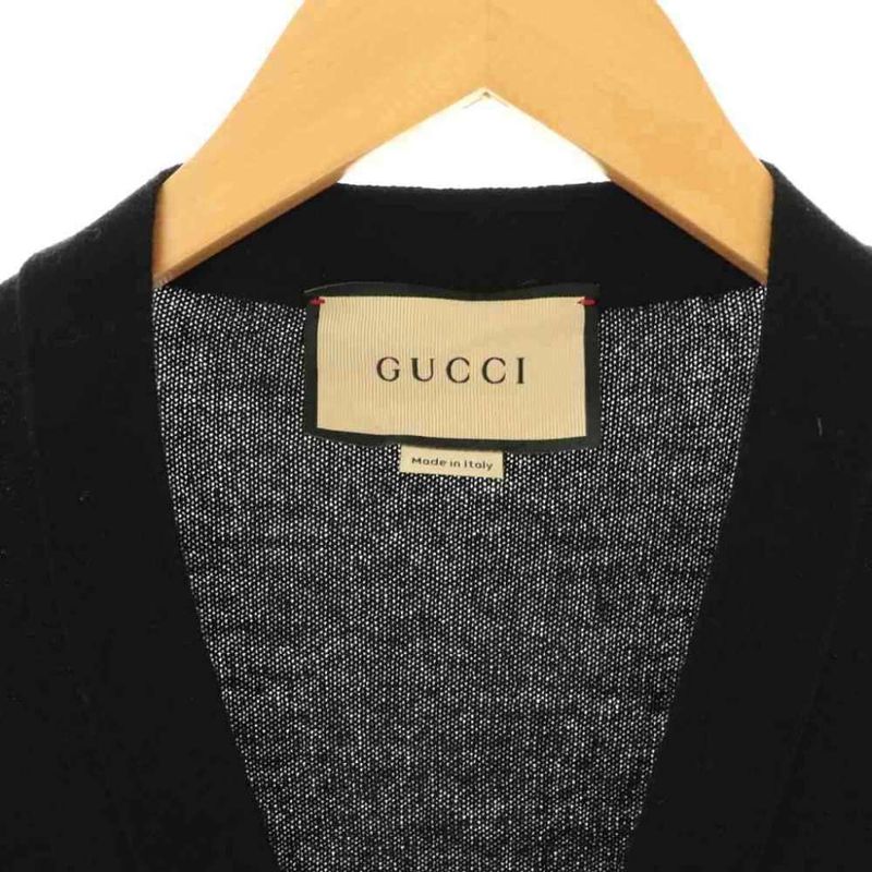 Gucci Logo Pocket Cardigan Knit Long Sleeve Cashmere Wool Blend XS Black NR