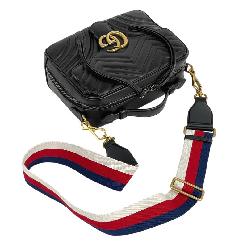 Gucci GG Marmont 2-Way Shoulder Bag Double Leather Black