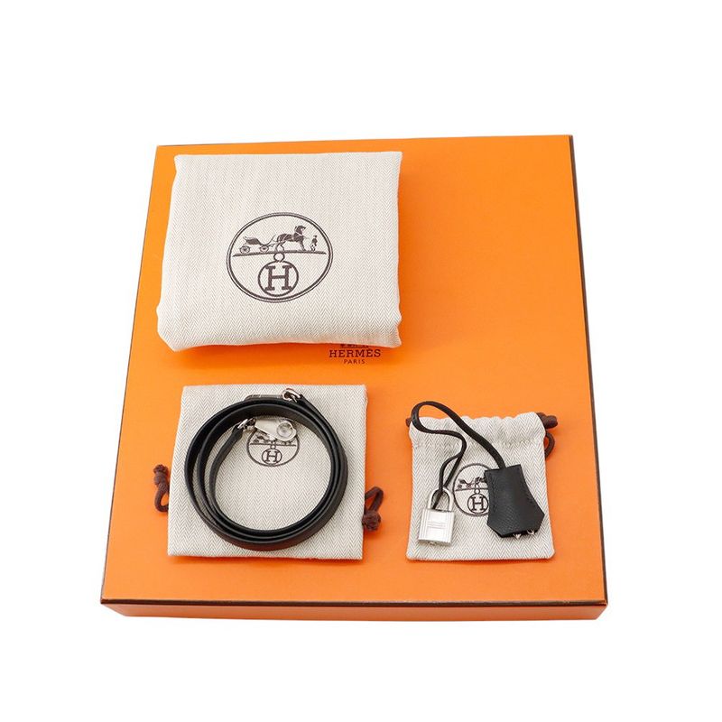 Hermes Handbag Kelly 28 Sellier Black Silver Epsom