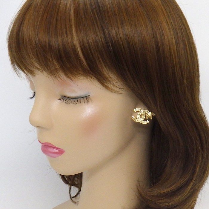 Chanel Earrings CC Logo Leaf Rhinestone