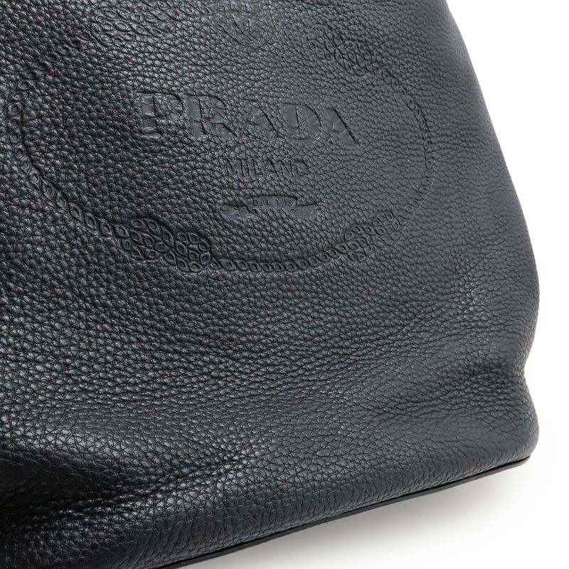 Prada Vitello Phoenix Shoulder Bag Striped Shoulder Crossbody Leather Nero