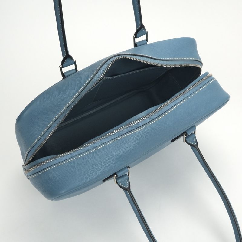 Hermes Plume 28 Tote Epsom Bluejean Blue Silver