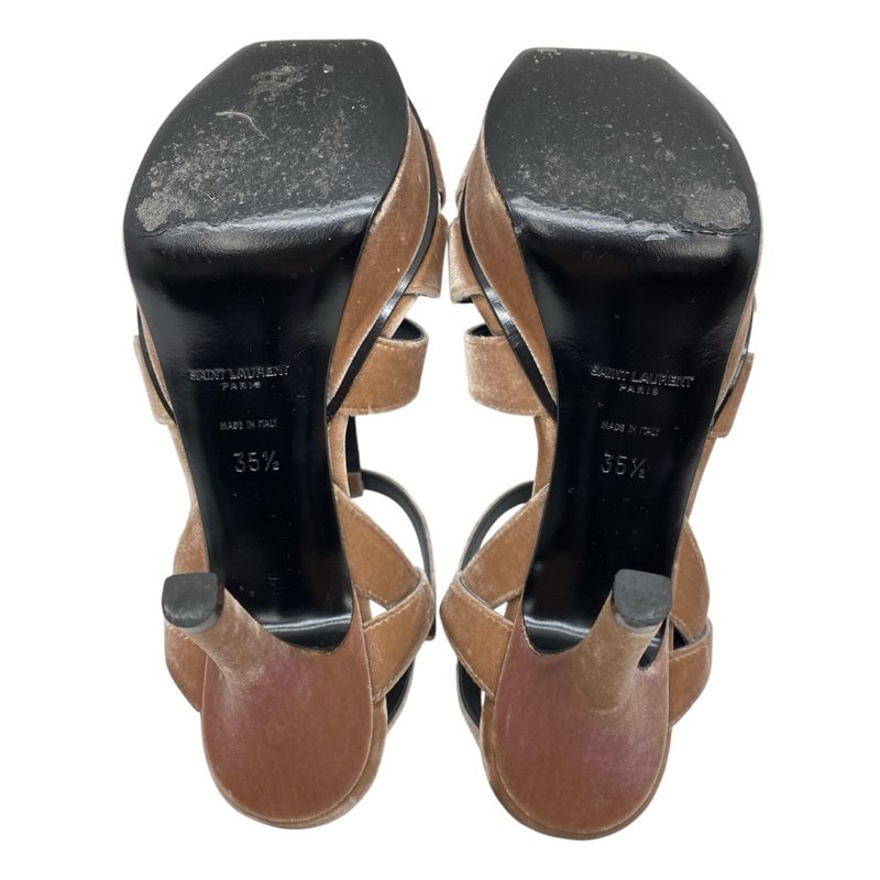 Saint Laurent Tribute Platform Sandals Shoes Leather Velvet Pink Beige