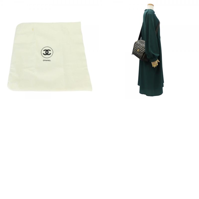 Chanel Shoulder Bag Quilted CC Logo Lambskin Black Gold
