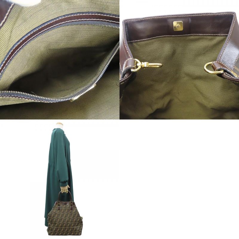 Fendi Tote Zucca Canvas Leather Brown Vertical Shape
