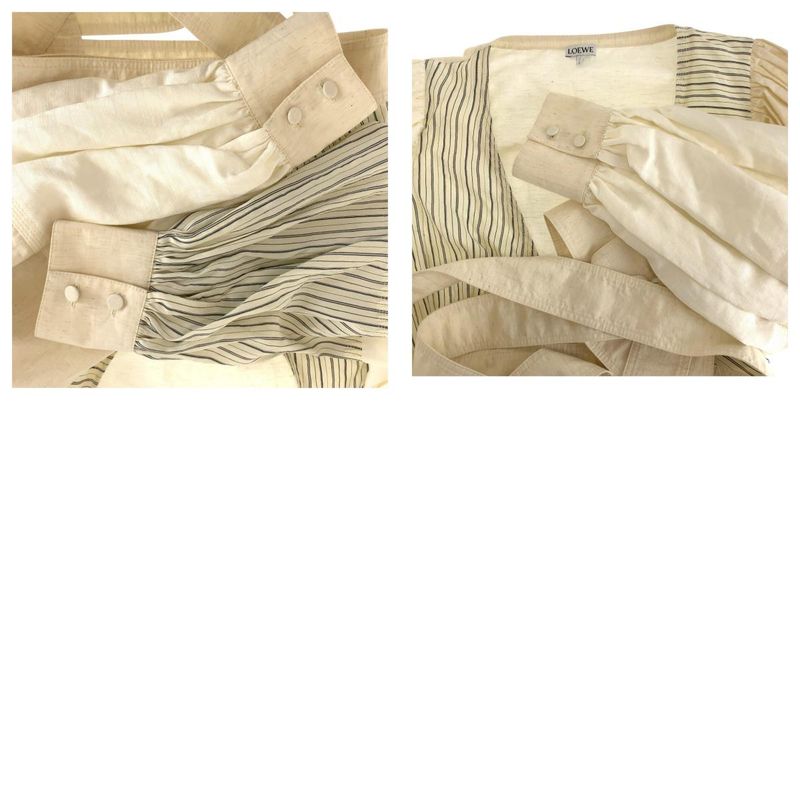 Loewe Puff Sleeve 36 Ivory Gray Cotton Blouse Long