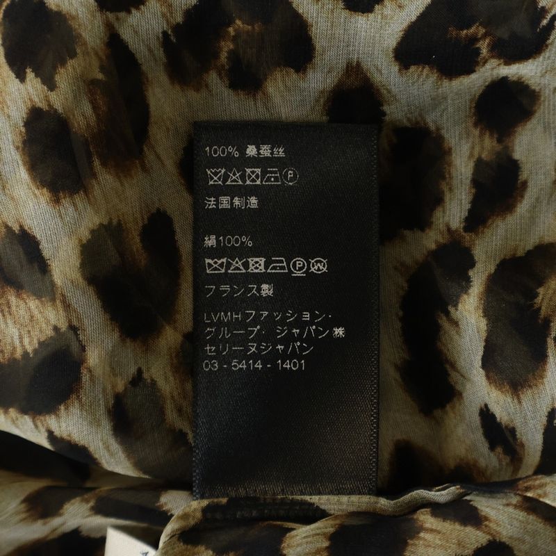 Celine Leopard All Over Pattern Silk Sheath Top Brown