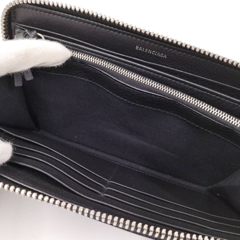 Balenciaga Paper Continental Wallet Zip Around Leather Black