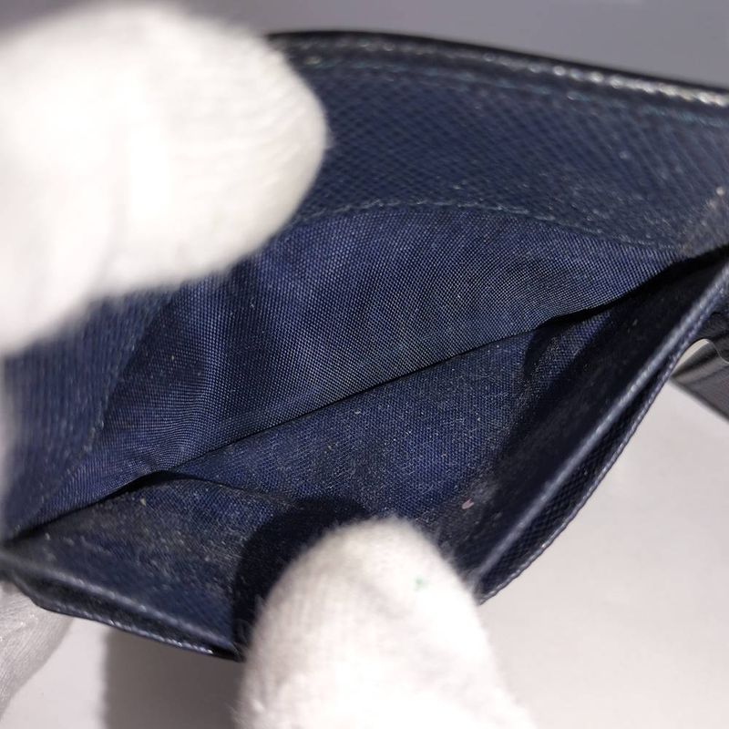 Prada Money Clip Bifold Wallet Leather Navy