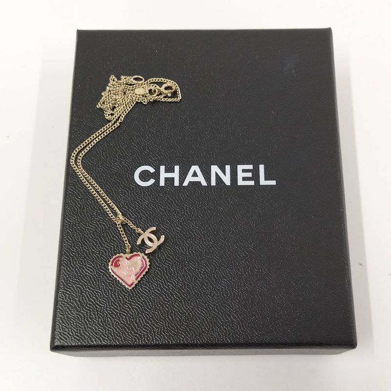 Chanel Necklace Heart CC Logo Silver