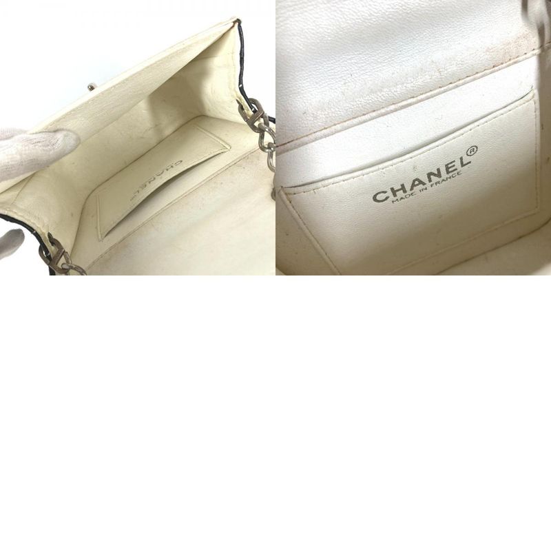 Chanel Shoulder Bag Mini Quilted Choco Bar Patent Leather White