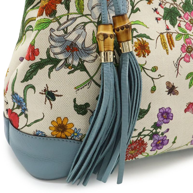 Gucci Flora Tote Shoulder Bag Semi Shoulder Floral Pattern Canvas Leather
