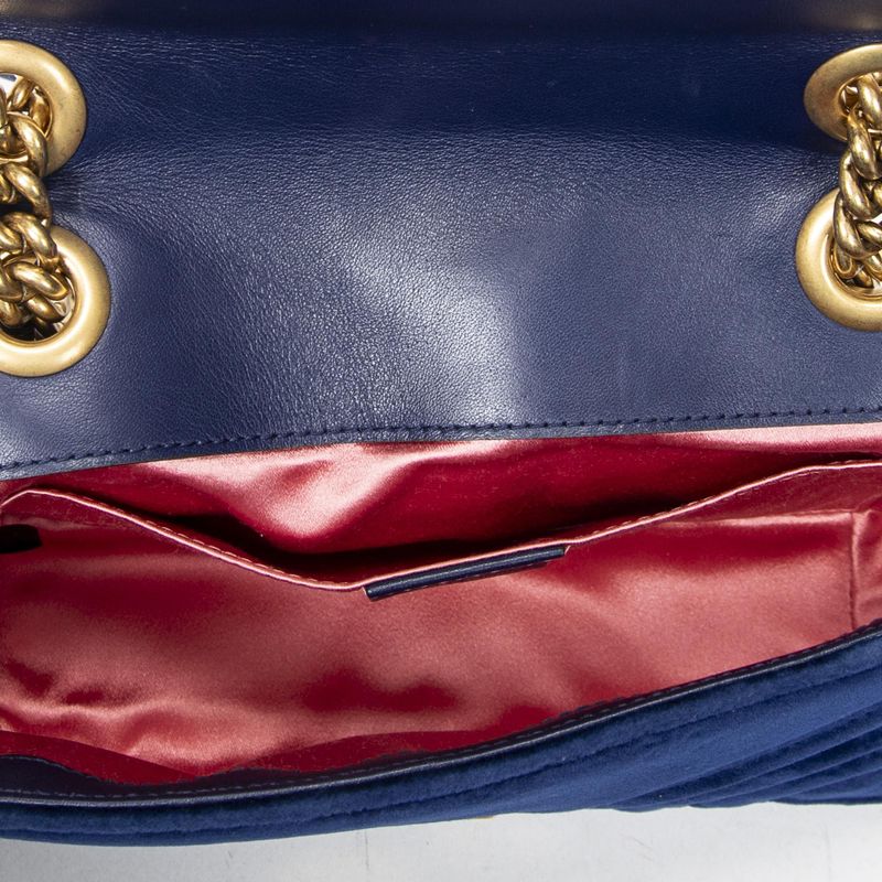 Gucci Small GG Marmont Chain Crossbody Blue Velvet