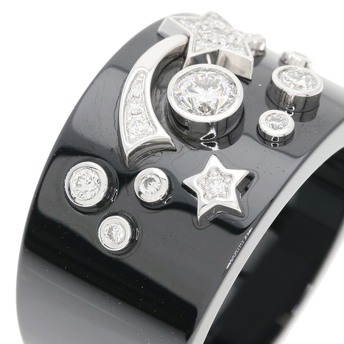 Chanel Cosmic de Comet Diamond Ceramic 52 Ring 18K White Gold