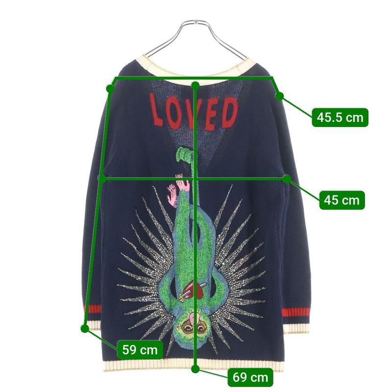 Gucci Wool Knit Cardigan Rhinestone Decoration Logo Embroidery