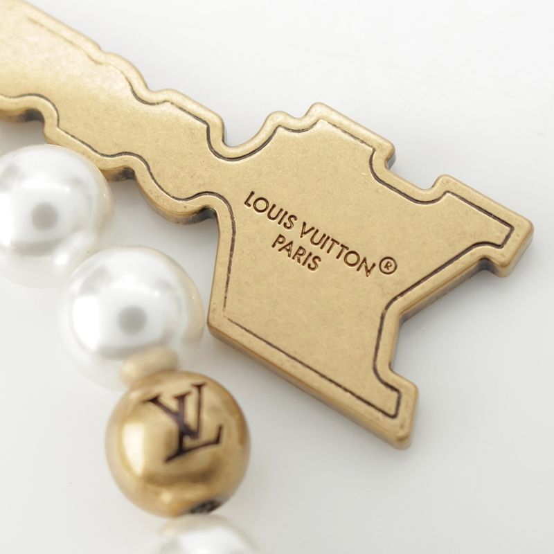 Louis Vuitton Logo Pearl Chain Belt Bag Charm Gold White